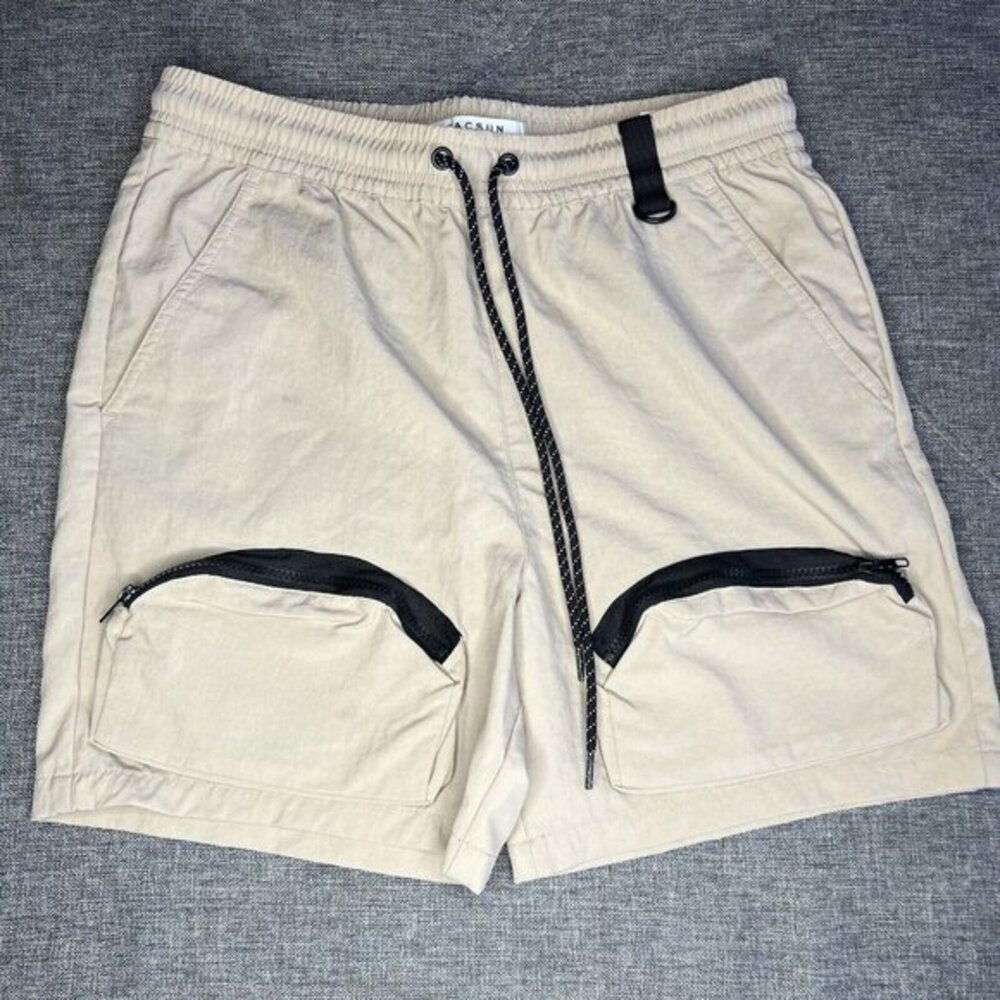 PacSun Mens Nylon Cargo Shorts Tan Beige Utility Techwear Size Medium